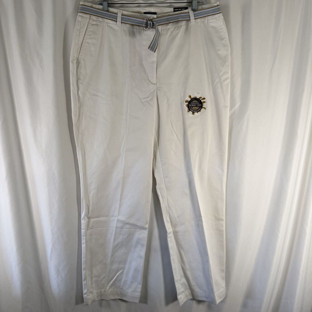 New St John's Bay Worry Free Pant Women's 16 White Denim Stretch Cotton Comfort